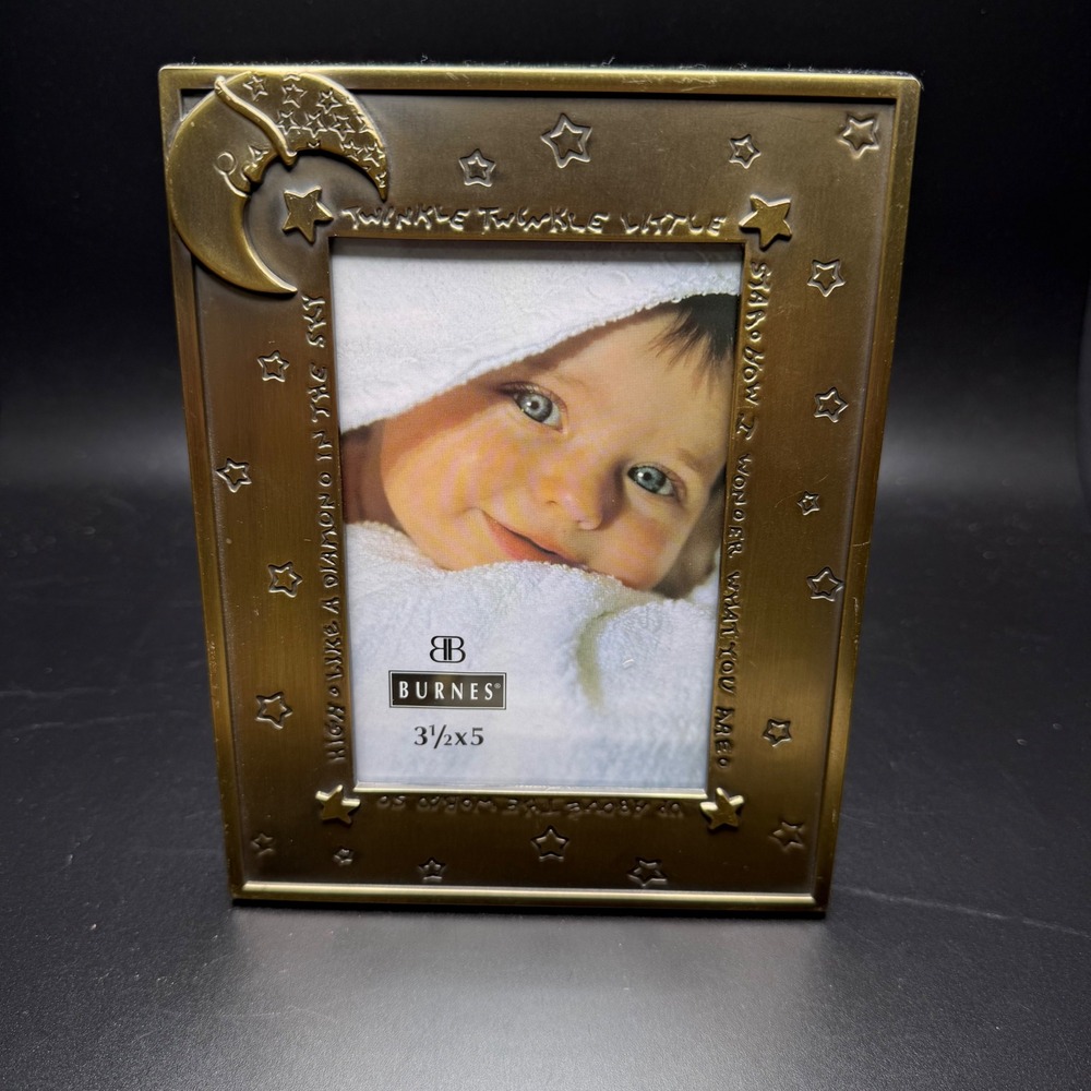 Vintage Burnes 1997 Twinkle Twinkle Little Star Moon‎ Stars Bronze Frame 3.5x5